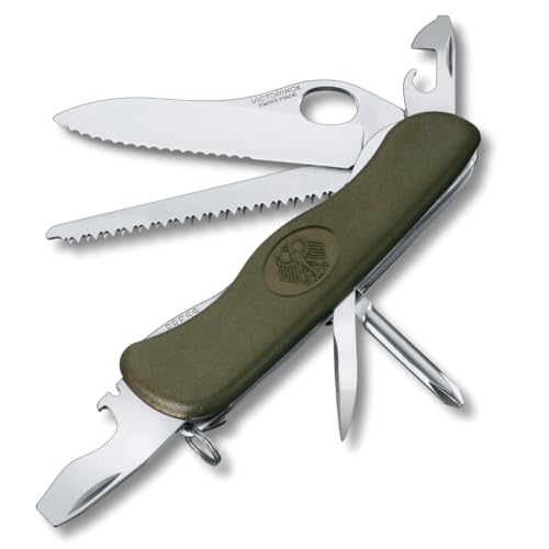 Victorinox Schweizer Taschenmesser Trailfinder, Soldatenmesser, 10 Funktionen, Multitool mit Einhandklinge, Dosenöffner, Schraubendreher, Grün