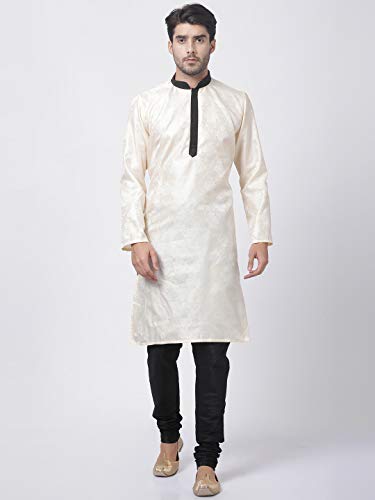 Image of VASTRAMAY Men Soft Cotton Kurta with Buttoned Cuff & Churidar Pyjama Set - Comfortable Ethnic Wear for Eid, Holi, Weddings & Festive Occasions - Stylish Traditional Cotton Kurta Pyjama