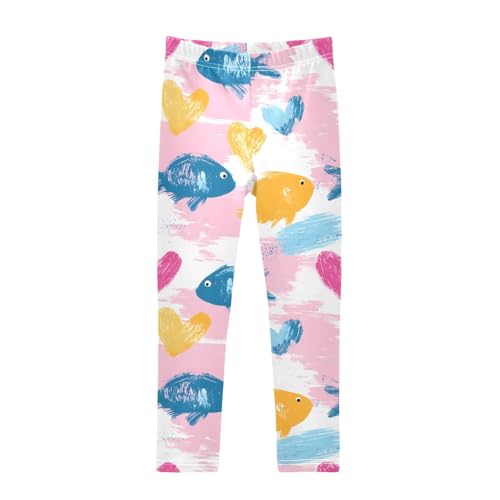 Cute Fish Heart Girls Leggings Ultra Soft Compression Yoga Gym Pants for Kids 4-10T