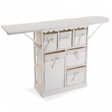 DRW Mueble planchador Blanco con cestos 130.5x30.5x86.5 cm Abierto