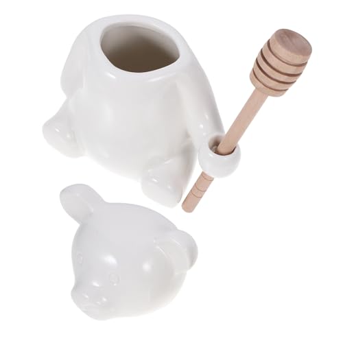 FUNOMOCYA 1 Set Cute Bear Shaped Ceramic Honey Storage Jar with Dipper Stick Compact Kitchen Storage for Honey Jam Snacks and More present for Friends and Family