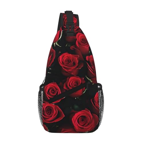 Red And Black Rose Print Cross Chest Bag Diagonally - High-Capacity For Short Trips, Work, And Daily Use