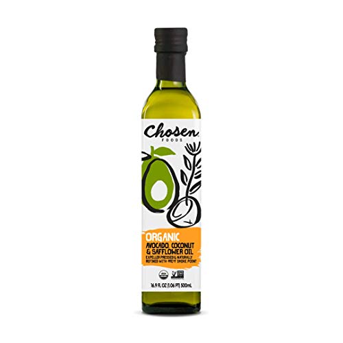 Chosen Foods Organic Avocado, Coconut & Safflower Oil 16.9 oz. (6 Pack), Non-GMO for High-Heat Cooking, Baking and Frying, 490Â°F Smoke Point