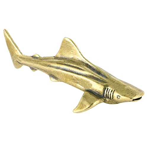 Healifty Brass Animal Figurine Miniature Brass Shark Animal Sculpture Bronze Collectibles Statues Brass Shark Figurines Chinese Feng Shui Decoration Housewarming Gift