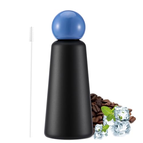 EQARD Botella Agua Termica Niños Adultos 500ml Botella 360° Prueba de Fugas Tapa Vaso Termo Cafe Botella Agua Acero Inoxidable con Cepillo de Tapa Mantener 12h Caliente/24h Fría Sin BPA (Negro)