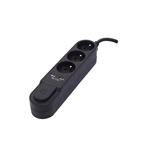 Bloc multiprise 3 prises interrupteur et double USB Chacon cordon 1,5m