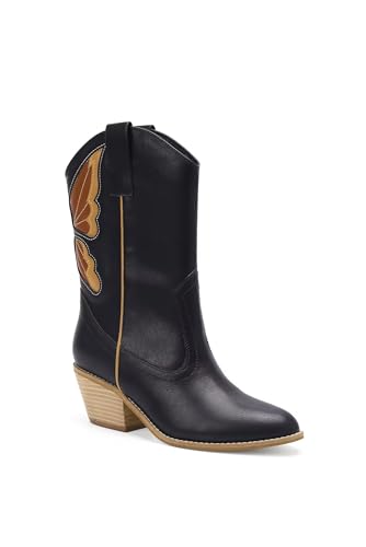 Women's Butterfly Western Booties Cowboy Boots Stacked Block Heel Boots Cowgirl Boots Pointed Toe Boots