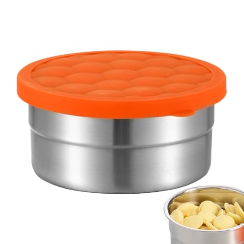 キッズ用 スナック 容器 | ステンレス 漏れ防止 簡単オープンボウル シリコン蓋付き - スタッカブル スナック ボックス - キャンプ アウトドア 旅行 長距離ドライブ用