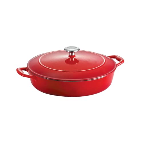 Image of Tramontina Bestow Enameled Cast Iron 4-Qt Braiser Pan with Lid, Red