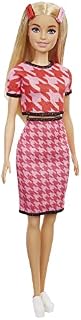 Barbie Fashionistas Doll #169 with Long Blonde Hair & Houndstooth Crop Top & Skirt, Platform Shoes & 2 Barrettes, Toy for Kids 3 to 8 Years Old, GRB59