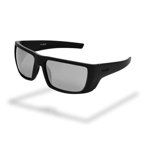 Lunettes de soleil rectangulaires Wrangler pour homme monture noire et verres fumés polarisés