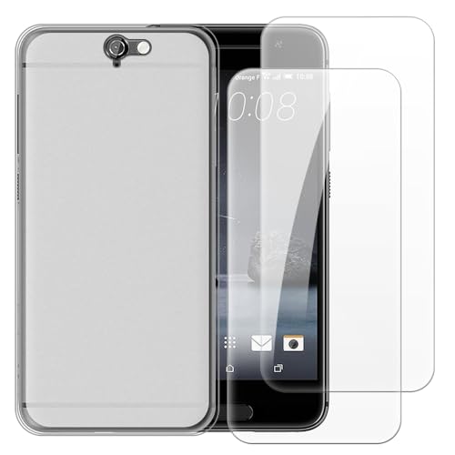 Shantime Case with 2 Pack Screen Protector Combo Compatible with HTC One A9, Shockproof Cover and Tempered Glass Set for Full Body Safety(White)