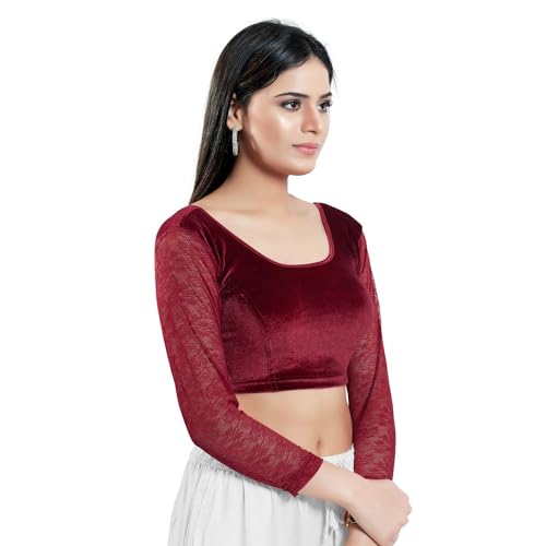 Image of Vamas Women's Velvet Non-Padded Stretchable Long Sleeve Saree Blouse (A-46)