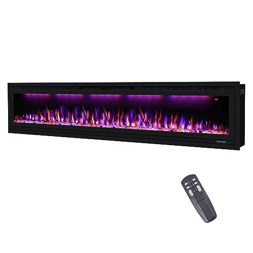 74in/188cm Electric Fireplace,Recessed and Wall Mounted Heater,Touch & Remote & APP Control,Timer,Multi-Color Flame and Light, 62°F-99°F Thermostat