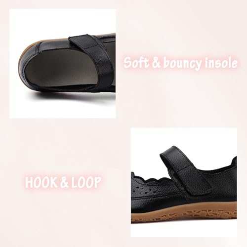 Mokayu Damen Mary Jane Schuhe Velcro Bequeme Flache Schuhe Ballerinas rutschfeste Sohle Pflege Halbschuhe Ideal für Büro & Alltag Schwarz EU 38