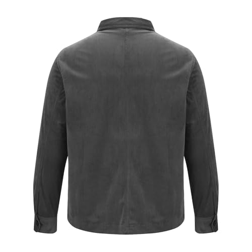 RKaixuni Corduroy Jackets Men's Casual Button Down Shirts Long Sleeve Shacket Jacket with Pockets Outerwear Fashion Clothes Gray - Image 5