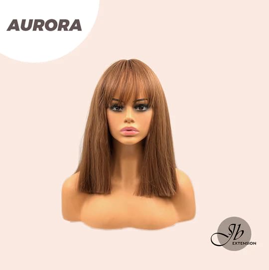 Miniatura 3 de AURORA - Peluca de cabello lacio castaño rojizo de 16 pulgadas con flequillo, color cobre oscuro para usar y llevar, sin pegamento, para fiesta,