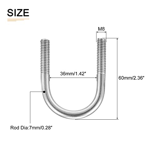 Image of DTGN 1-3 /8 inchx2.36 inch(DXL) Round U-Bolts - 5Pack - Good for Construction Industry - 304 Stainless Steel Round Bend U Bolt - Silver