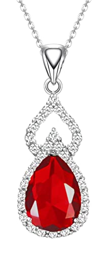 Lmxxvj Created Ruby Red Necklace Pendant For Women Girl,White Platinum Plated Fashion Gem Necklace Jewelry Valentine's Day Mother's Day Holiday Gift For Mom Wife Sister Best Friend Daughter Girlfriend,Silver-Tone #TOP29