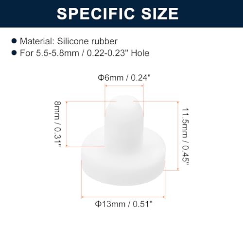 Image of uxcell 32 Pieces White Rubber Stopper, 6mm Plug Holes for 5.5-5.8mm /0.22-0.23 inch Hole