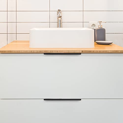 Image of 6 Pack Finger Pulls for Cabinets - 224mm /8.8in Hole Center Black Handles | 300mm /11.81 inch Overall Length, Edge Pulls, Concealed Tab Kitchen Drawers Pulls, Easy Install, Screws Included, Rust-Resistant