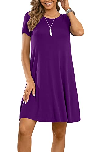 DUSDIMON Women's Summer Casual Tshirt Dresses Short Sleeve Cover ups Beach Loose Dress