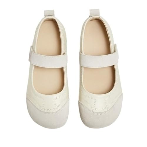 ZQW Women's Cute Mary Jane Ballet Flats Round Toe Suede Hook and Loop Soft Comfortable Dressy Shoes for All-Day Wear