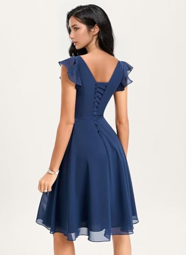 V Neck Semi Formal Dresses for Women with Sleeves Summer Wedding Guest Dress A-line Cocktail Party Gown2