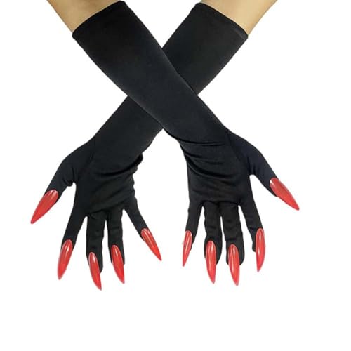 NT-ling Halloween Gloves with Long Nails Cosplay Costume Claw Paw Gloves Mitts Pointed Fingernails Ghost Bizarre Hand Mittens for Carnival Halloween Party Cosplay (Black Medium)