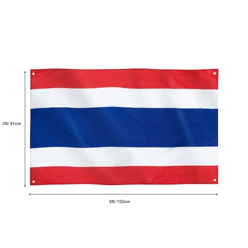 Runesol Thailand Tricolor National Flag, 91x152cm, 3ft x 5ft, 4 Grommets, Eyelet in Every Corner, Ideal for Celebrations on National Day and Coronation Day, Thong Trairong, Premium Quality