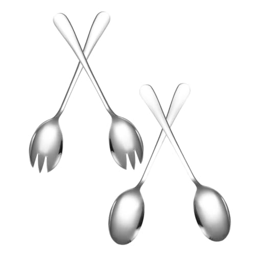 PLAFOPE 4pcs Stainless Steel Salad Serving Set Long Handle Salad Spoon Fork Modern Design for Mixing Tossing Cooking Silver Kitchen Essentials