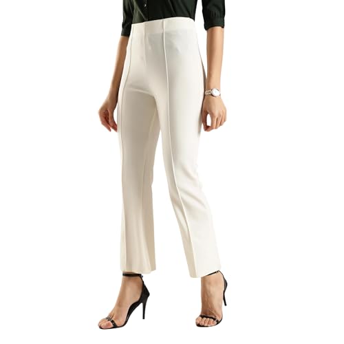 Image of SWADESI STUFF Women's Bell Bottom Trousers - High Waisted Wide Leg Palazzo Pants | Stretchy Cotton Blend Retro Pants for Casual, Office, Party