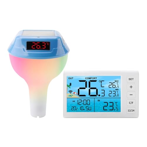 LEDデジタルゲージ付きインテリジェントソーラープール温度計 正確安全(Blue)