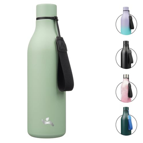Image of Konokyo 25 oz Insulated Stainless Steel Metal Water Bottle with Strap | BPA-free, leak-proof, dishwasher-safe reusable bottle with strap for gym, school, hiking, outdoor travel & hydration