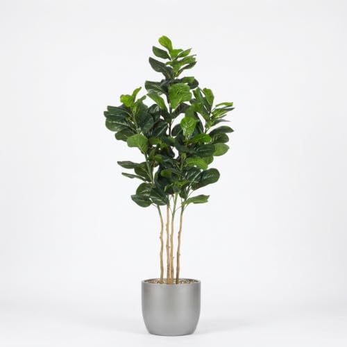Image of ARICK DECOR 6Ft Artificial Fiddle Leaf Fig Tree in Pot, 180cm Realistic Faux Lush Green Silk Leaf Plant, Peacock Shaped Large Floor Decor for Home, Office & Balcony with Black Pot