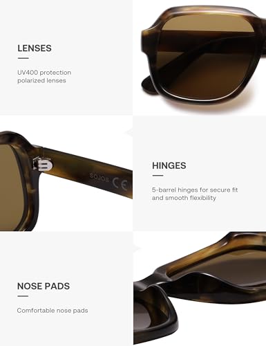 SOJOS Retro Square Polarized Sunglasses Womens Mens Chic Vintage Oversized Old Money Shades SJ26164