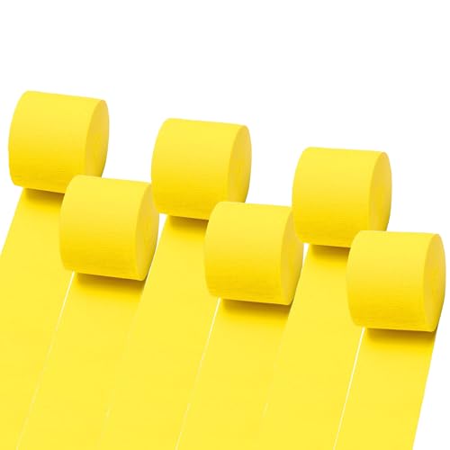 Suaxova 6 Rolls 492ft Colorful Crepe Paper Streamers Pack of Paper Party Streamers for Yellow Party Decorations Birthday Decorations Wedding Decorations (1.8 Inch x 82 Ft/Roll)