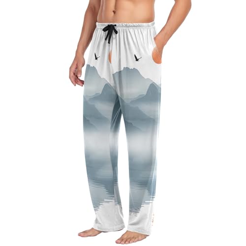 Men's Pajama Pants Ink Mountain Painting Sleep Pajama Lounge Pant with Pockets, Elastic Waistband4