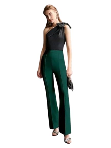 Image of Women's High-Rise Straight Leg Trousers, Relaxed Fit, Flared Style, Lint Free, Pack of 1