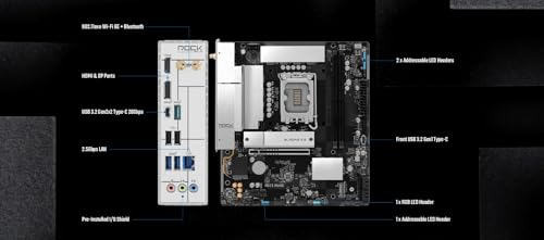 Image of ASRock B860M Rock WiFi Micro-ATX Motherboard, Supports Intel Core Ultra Processors (Series 2, LGA1851), DDR5 8333+ (OC), PCIe 5.0, 2.5G LAN, Wi-Fi 6E
