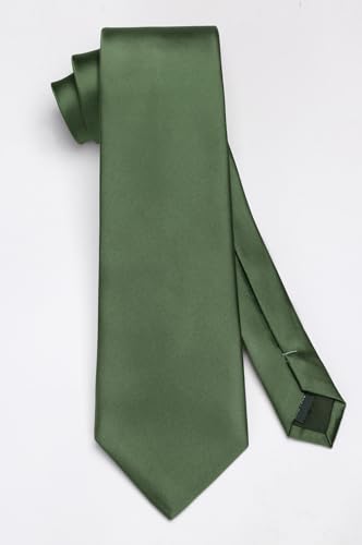 Image of HISDERN Mens Solid Color Ties Formal Satin Necktie and Pocket Square Set Classic Wedding Business Tie & Handkerchief