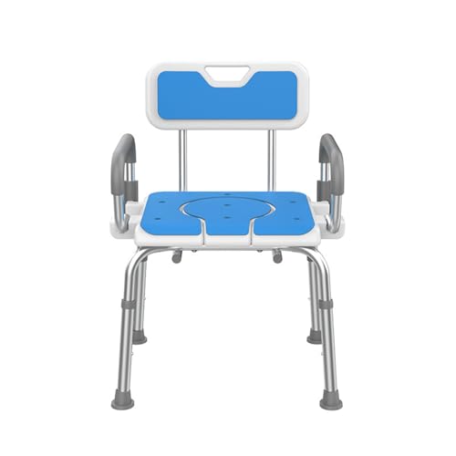Silla de ducha de aluminio, taburete de baño ajustable de 5 escalones con respaldo y brazos extraíbles, asiento de baño antideslizante para personas mayores, discapacitados y embarazadas A