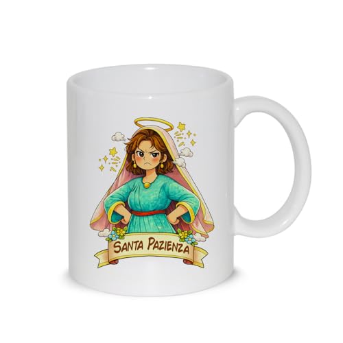 thedifferent Tazza Colazione Latte thè Mug Relax con nuova grafica simpatica - SANTA PAZIENZA - idea regalo compleanno natale