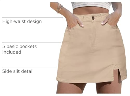 Image of luvamia Jean Skort Women High Waisted Stretchy Denim Mini Skirt Side Slit