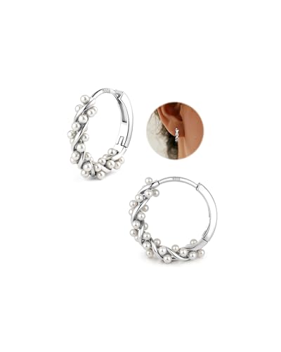 YADOCA Ohrringe Silber 925 Perlen Ohrringe, Twist Perlen Creolen für Damen Teens Perlenohrringe Silber Hochzeit Braut Ohrring YADOCA Ohrringe Silber 925 Perlen Ohrringe, Twist Perlen Creolen für Damen Teens Perlenohrringe Silber Hochzeit Braut Ohrring