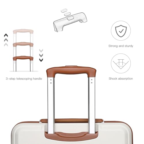 Kono K1871-1L 20 20'' Carry On Luggage Lightweight With Spinner Wheel Tsa Lock Hardside Luggage Airline Approved Carry On Suitcase Cream White thumb #5