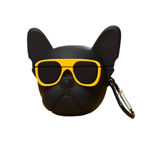 Image of Prolet Cute Silicone AirPods Case 1 & 2 Cute 3D Bulldog Fashion Character Case Storage Bag Pouch of Soft Silicone Shockproof Protection Case Cover with Keychain (Black)