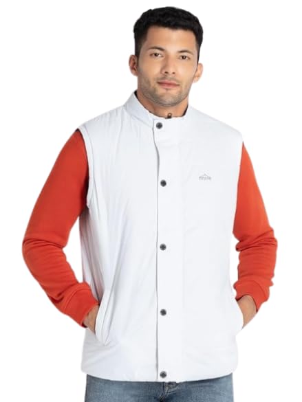 status quo Men's Solid High Neck Sleeveless Jacket | 100% Polyester | WHITE/LT.NAVY | L Size-picture-33