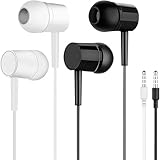 V IOAFSLSE 2-Pack Wired Earbuds with Mic, 3.5mm Jack, High Sound Quality Earphones Compatible with Android, PC, Music, Calls & Video Conferences (Black & White)
