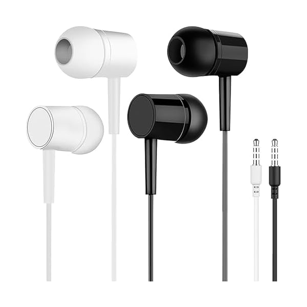 V IOAFSLSE 2-Pack Wired Earbuds with Mic, 3.5mm Jack, High Sound Quality Earphones Compatible with Android, PC, Music, Calls & Video Conferences (Black & White)